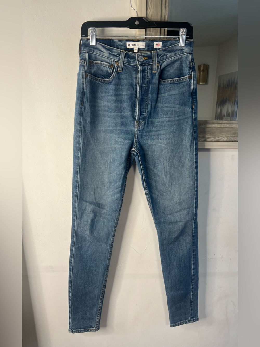Re/Done Men's Skinny Jeans in Medium Wash Blue